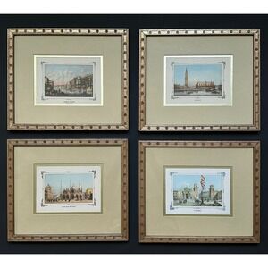 Set of 4 L Premazzi Venice Italy Lithograph Prints Framed Gold Ornate 12.5x10.5